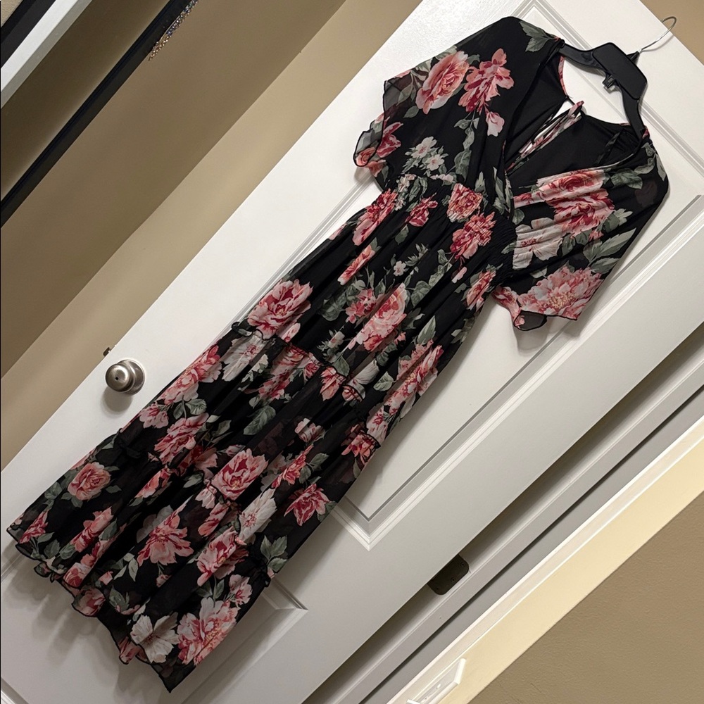 Kate & Lily Floral Maxi Dress with Pink Roses - Women